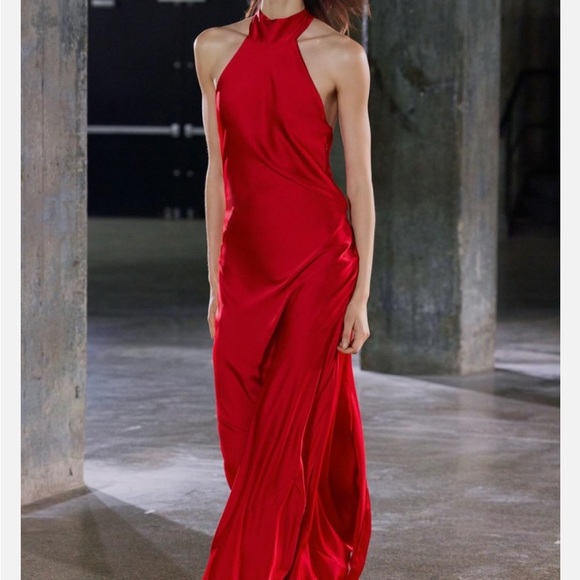 red backless dress zara Red Open Back Maxi Dress Zara
